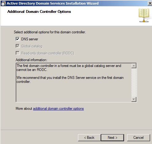 Additional Domain Controller Options
